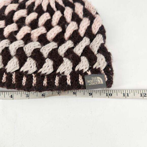 The North Face Alpaca Wool Chunky Knit Beanie Hat Women Brown Pink Hand Knit - Picture 6 of 6